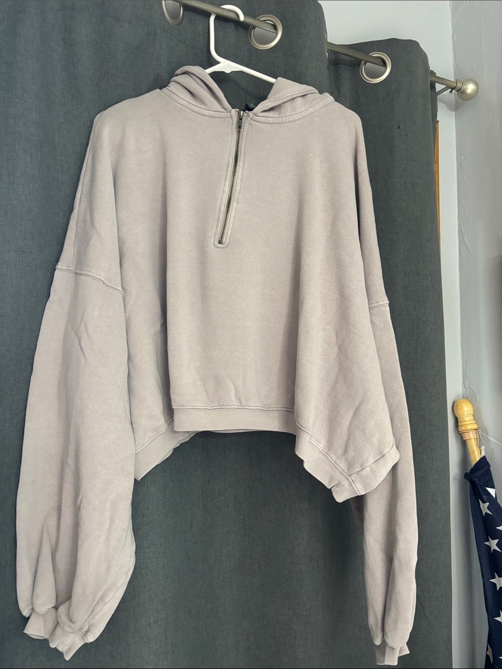 wild fable Cropped Hooded Half-Zip Sweatshirt - Taupe